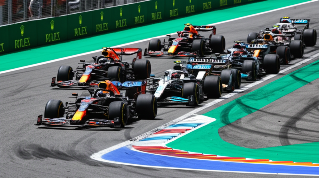Formula 1 drivers lined up on the starting grid before a race