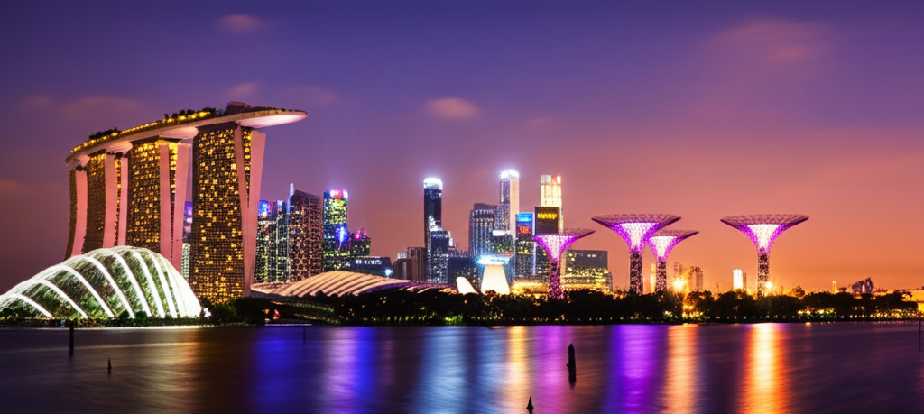 Singapore Grand Prix night race with city skyline illuminated